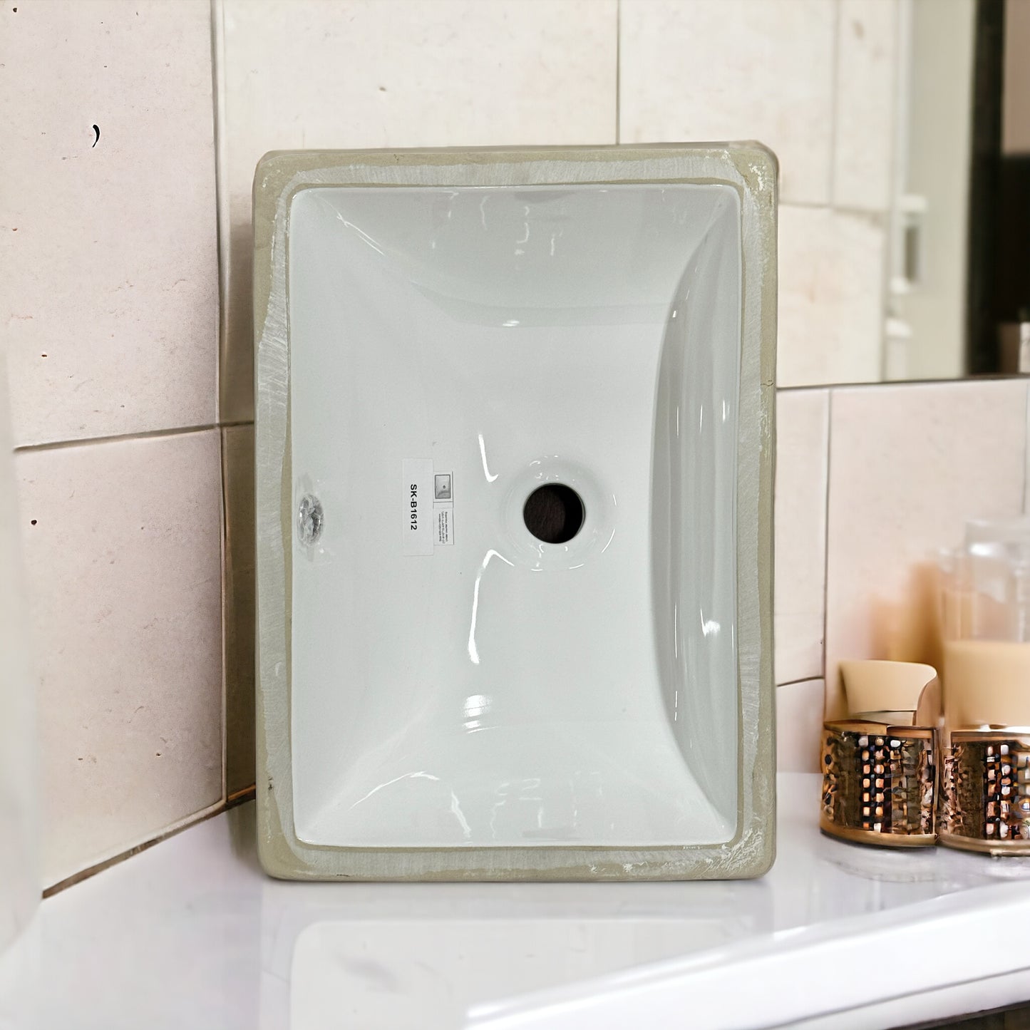 Square Bathroom / Vanity White Ceramic Under Mounted Sink