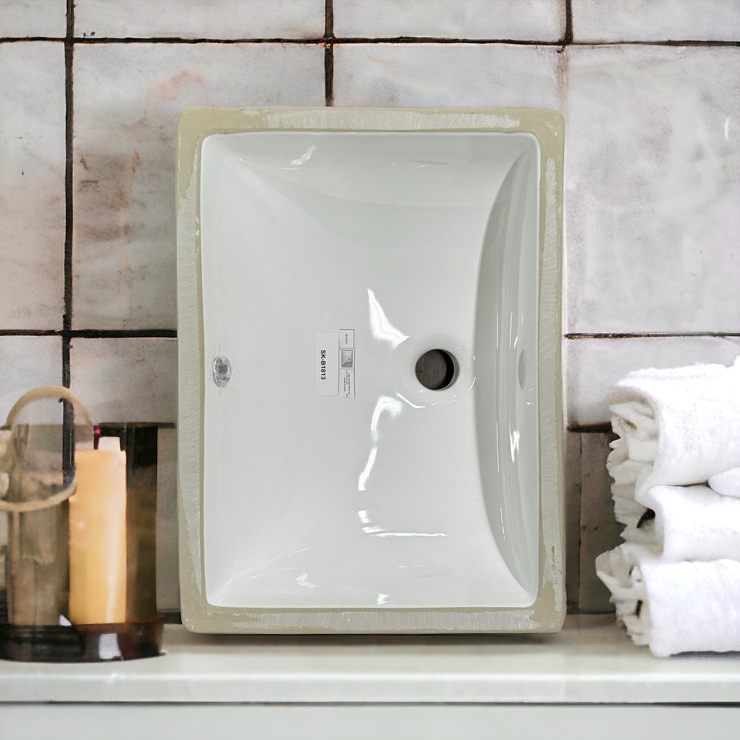 Square Bathroom / Vanity White Ceramic Under Mounted Sink