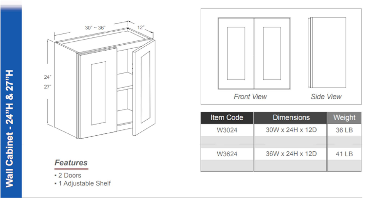 W3624 - Wall Cabinet 24" H (Double Doors - 1 Shelf)