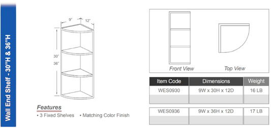 WES0930 - Wall End Shelf 30"H (3 Fixed Shelves | Matching Color Finish)