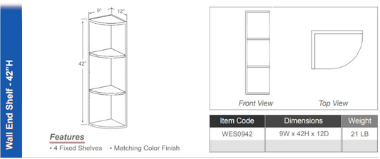 WES0942 - Wall End Shelf 42"H (4 Fixed Shelves | Matching Color Finish)