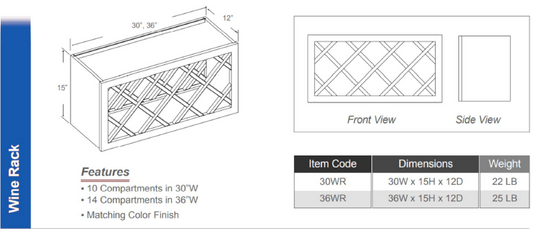 WWR3015 - Wine Bottle Rack 30"W (10 Compartments | Matching Color finish)