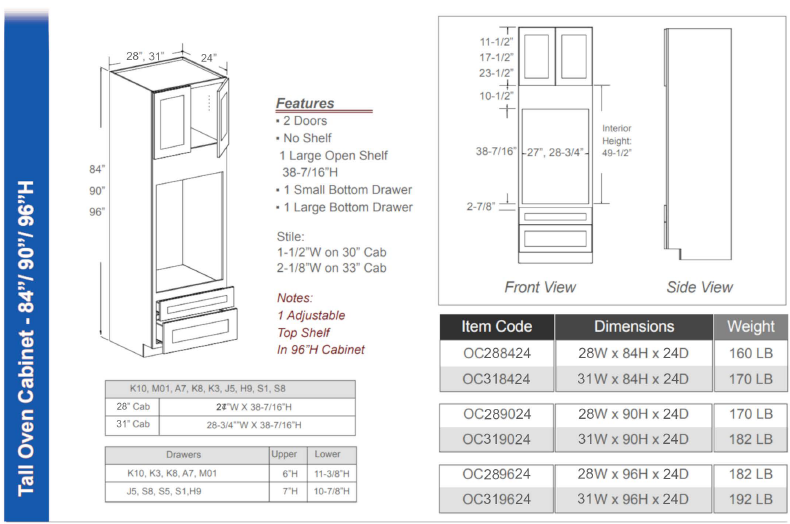 OC3184 - Single Oven Cabinet 31"Wx84"Hx24"D