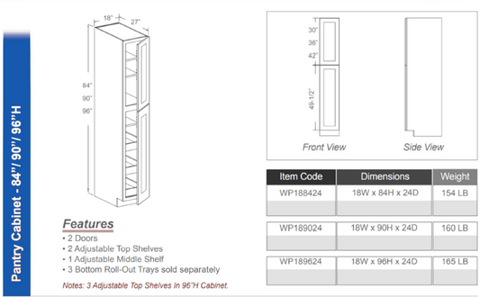 PC1884 - Pantry Cabinet 18"Wx84"Hx24"D