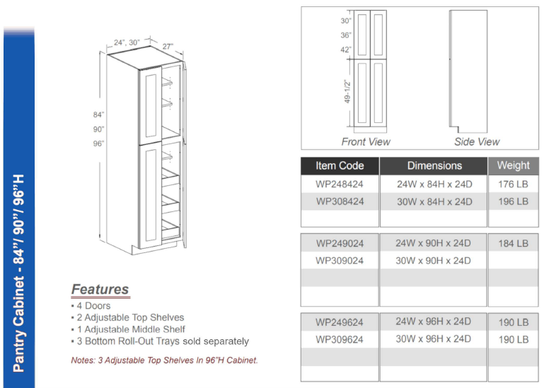 PC2484 - Pantry Cabinet 24"Wx84"Hx24"D