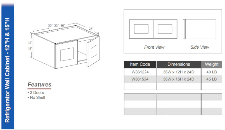 W361224 - Refrigerator Wall Cabinet 12"H (Double Doors - No Shelf)